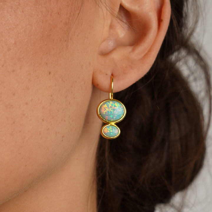 18K/24K Gold Plated Drop Earring with Synthetic Opal - Mare - 9