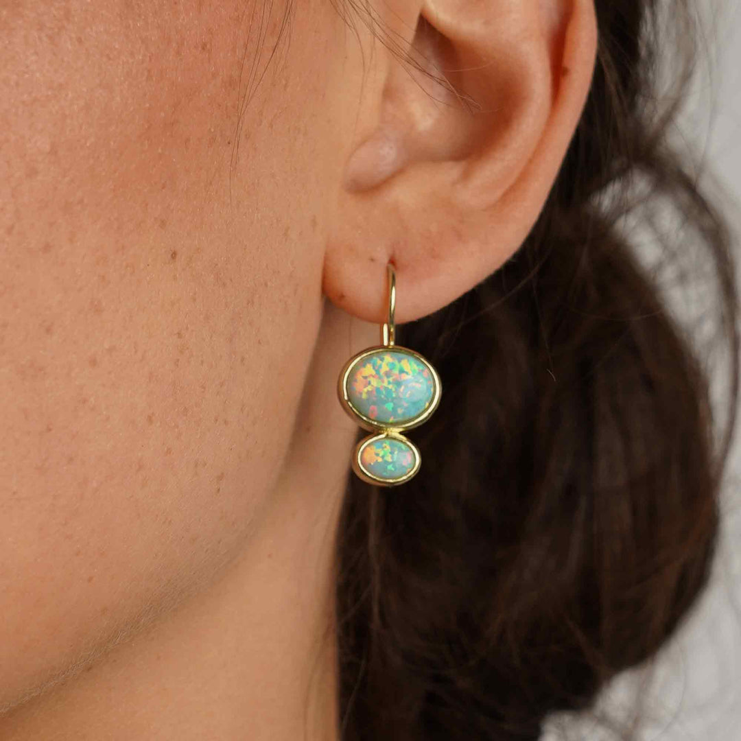 18K/24K Gold Plated Drop Earring with Synthetic Opal - Mare - 2