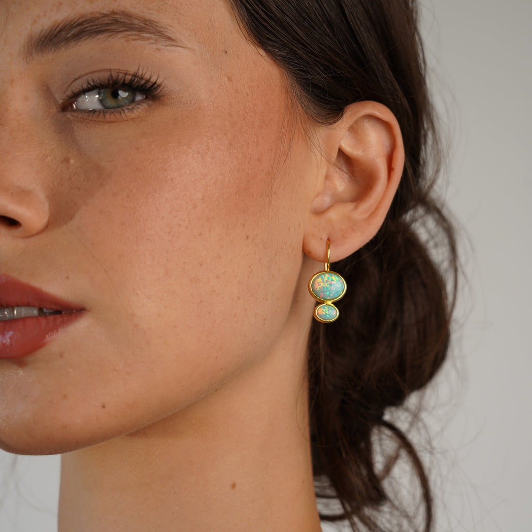 18K/24K Gold Plated Drop Earring with Synthetic Opal - Mare - 11