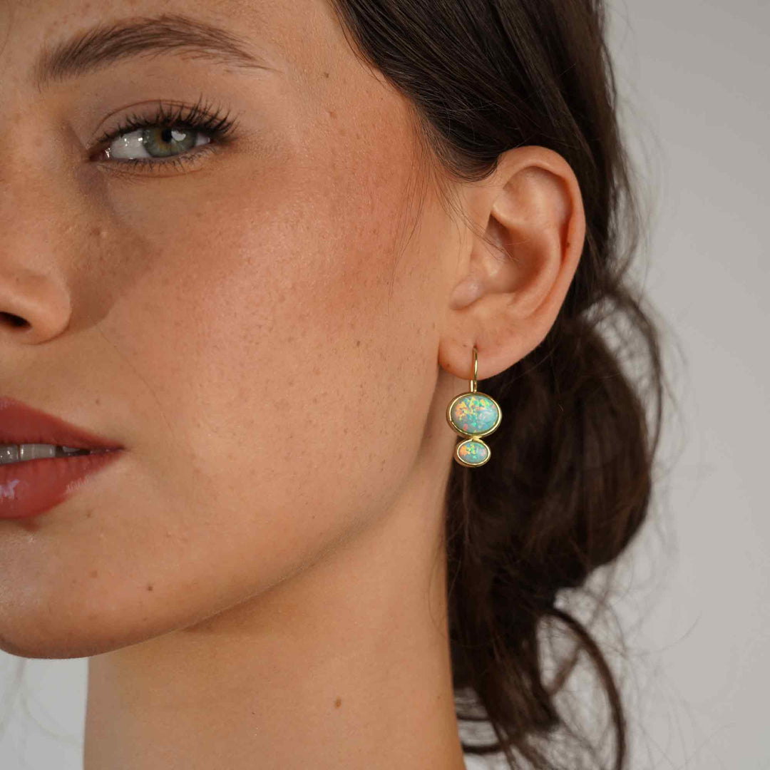 18K/24K Gold Plated Drop Earring with Synthetic Opal - Mare - 4
