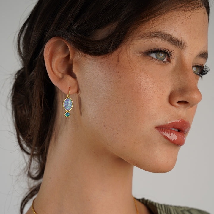 18K/24K Gold Plated Earring with Turquoise Synthetic Opal - Mare - 8