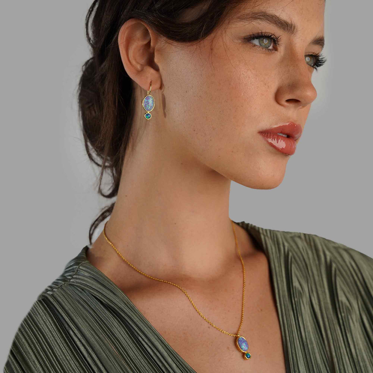 18K/24K Gold Plated Earring with Turquoise Synthetic Opal - Mare - 4