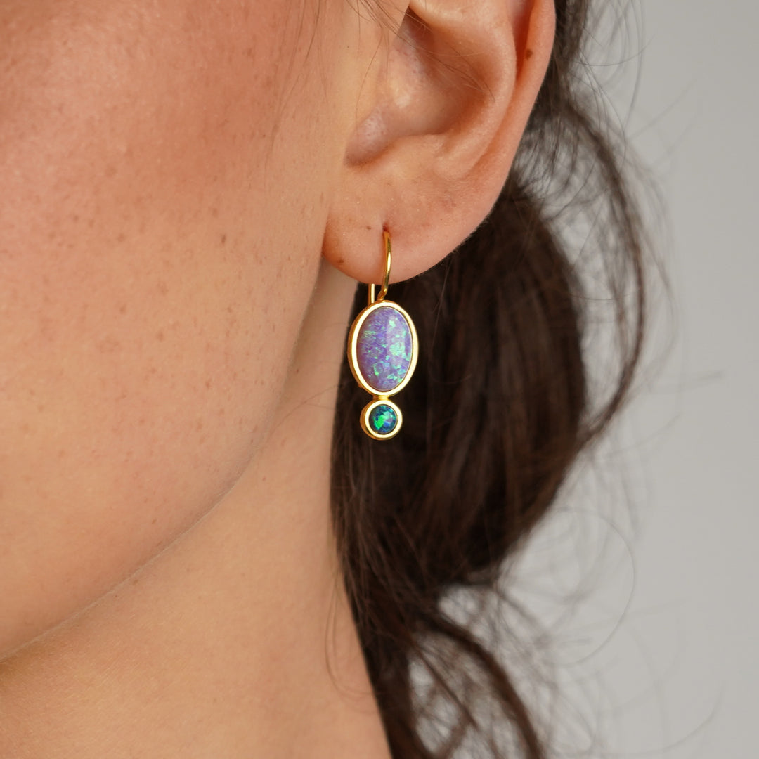 18K/24K Gold Plated Earring with Turquoise Synthetic Opal - Mare - 6