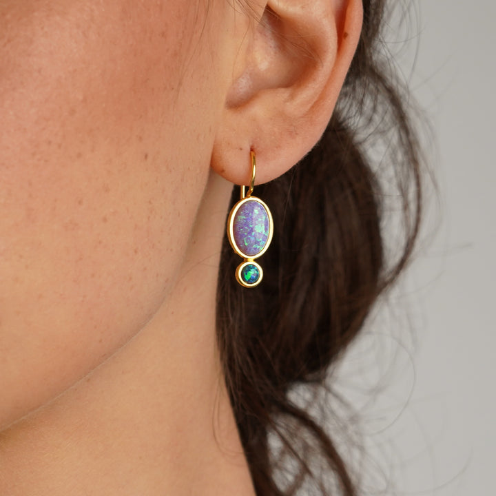 18K/24K Gold Plated Earring with Turquoise Synthetic Opal - Mare - 6