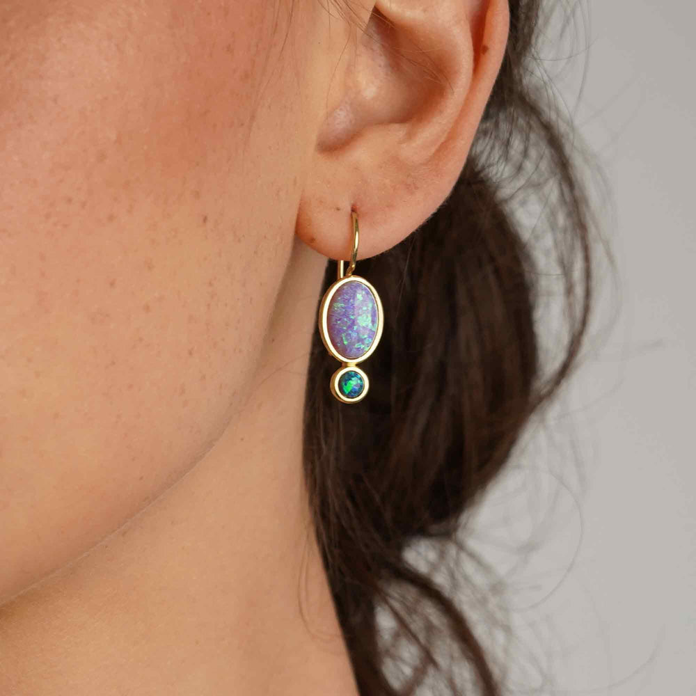 18K/24K Gold Plated Earring with Turquoise Synthetic Opal - Mare - 2