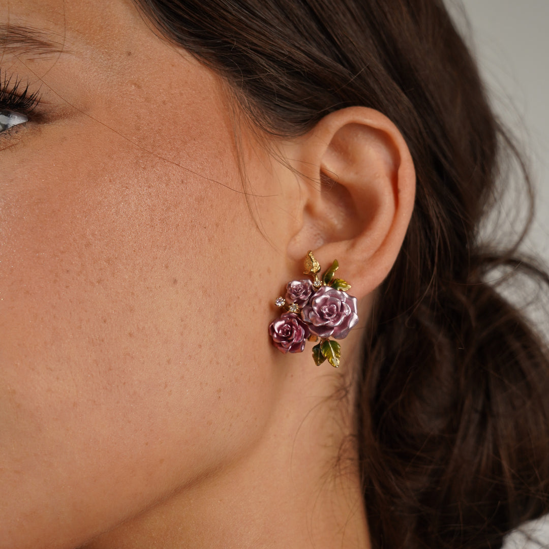 18K Gold Plated Earring with Nano Emerald &amp; Enamel Finish - Monarchy - 4