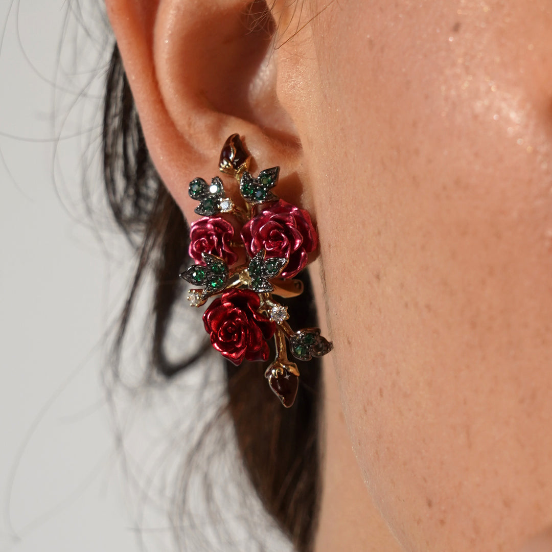 18K Gold Plated Earring with Nano Emerald &amp; Enamel Finish - Monarchy - 5