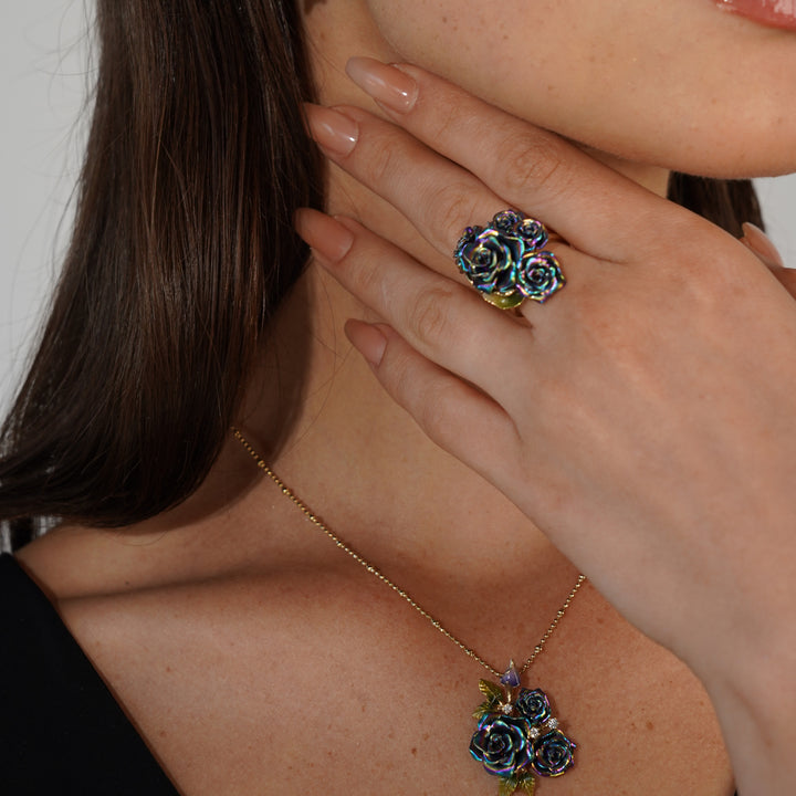 Necklace with 3 multi-colored flowers pendant with enamel finish Monarchy 