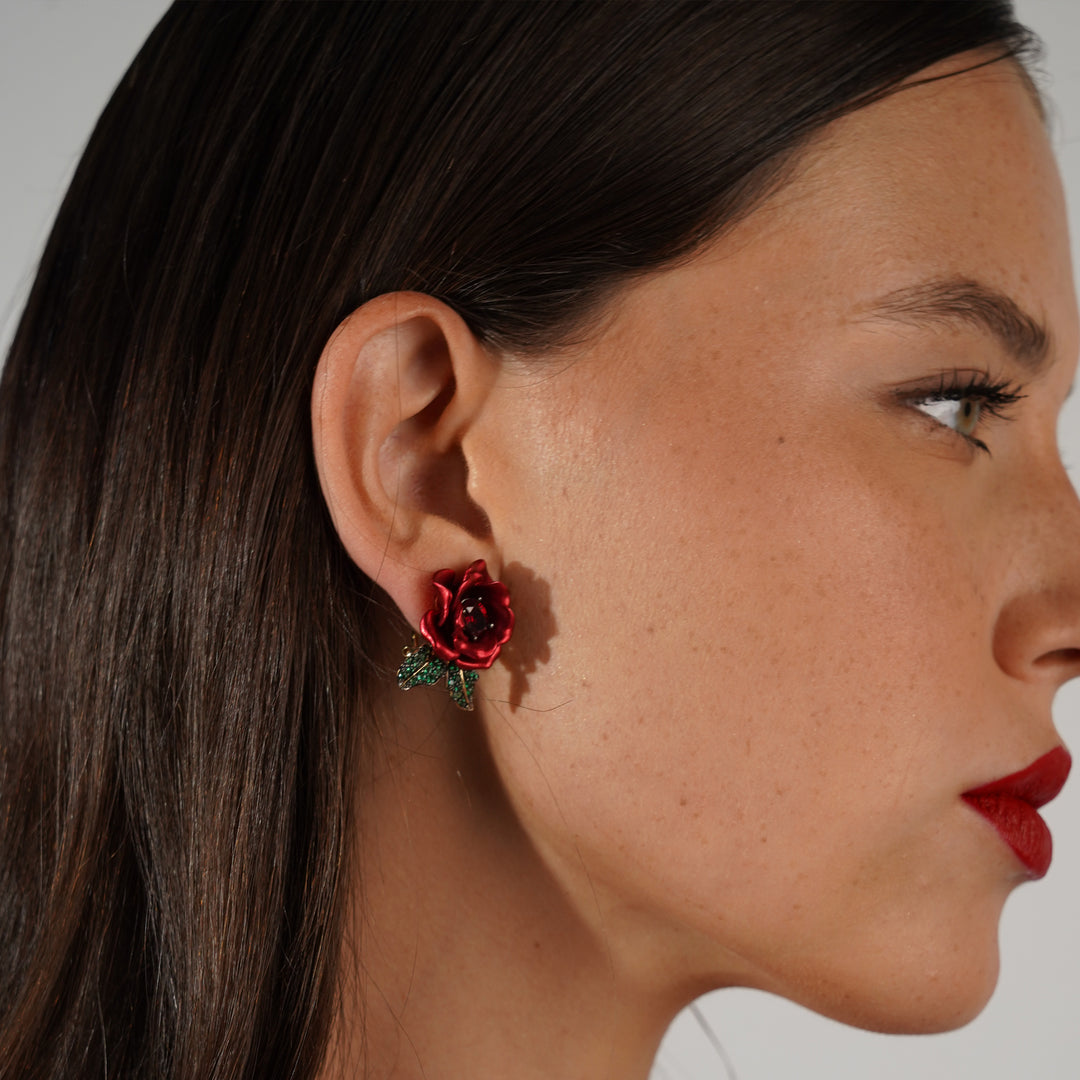 18K Gold Plated Earring with Nano Ruby &amp; Enamel Finish - Monarchy - 2