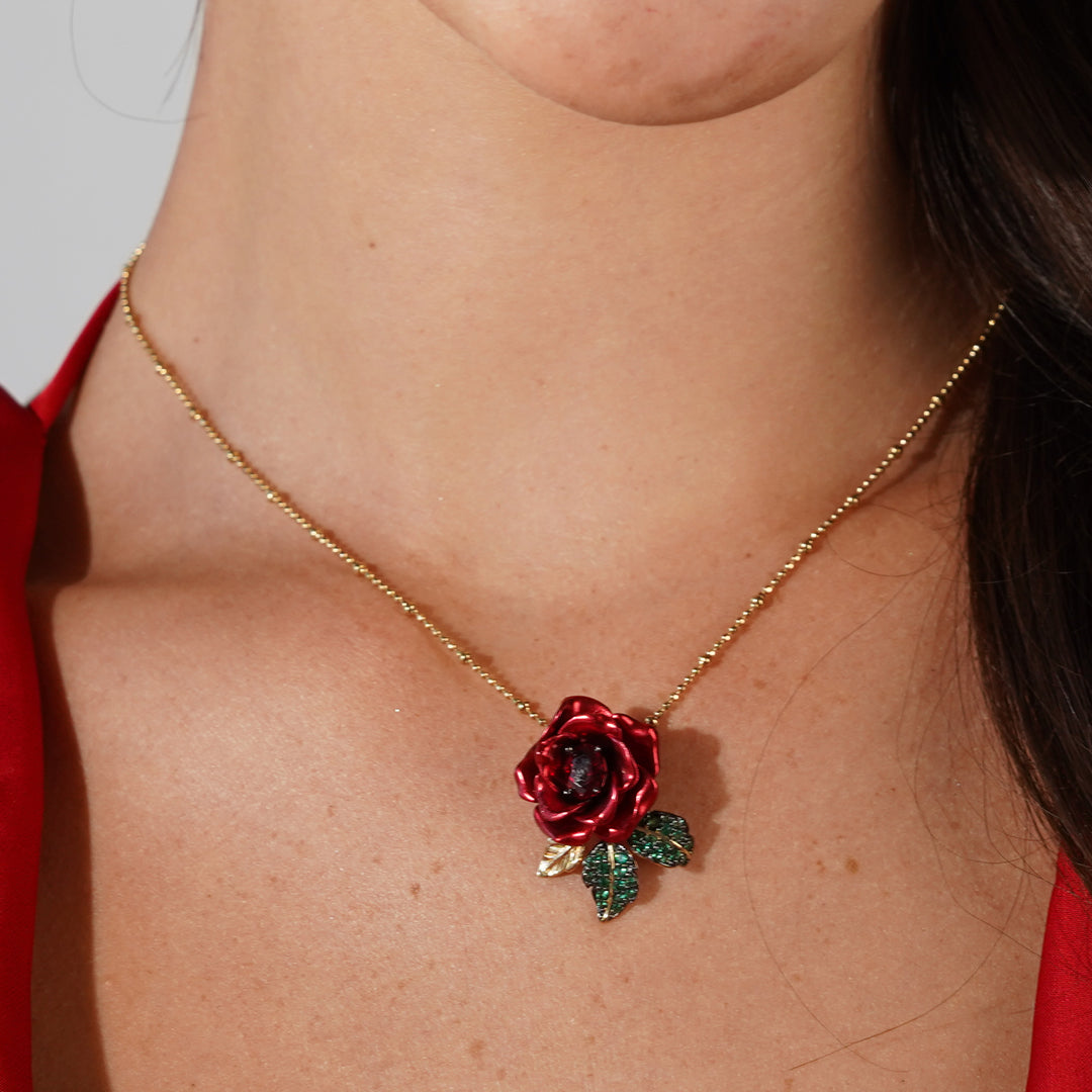 Necklace with a pendant embedded with nano-sitta ruby ​​and enamel finish Monarchy 