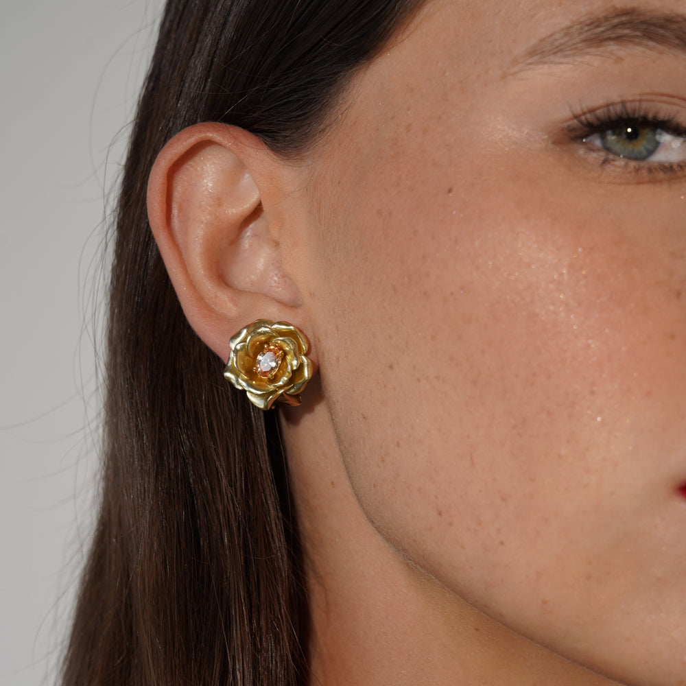 18K Gold Plated Earring with Nano Citrine & Enamel Finish - Monarchy - 2