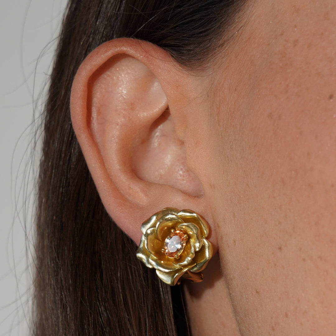 18K Gold Plated Earring with Nano Citrine &amp; Enamel Finish - Monarchy - 4