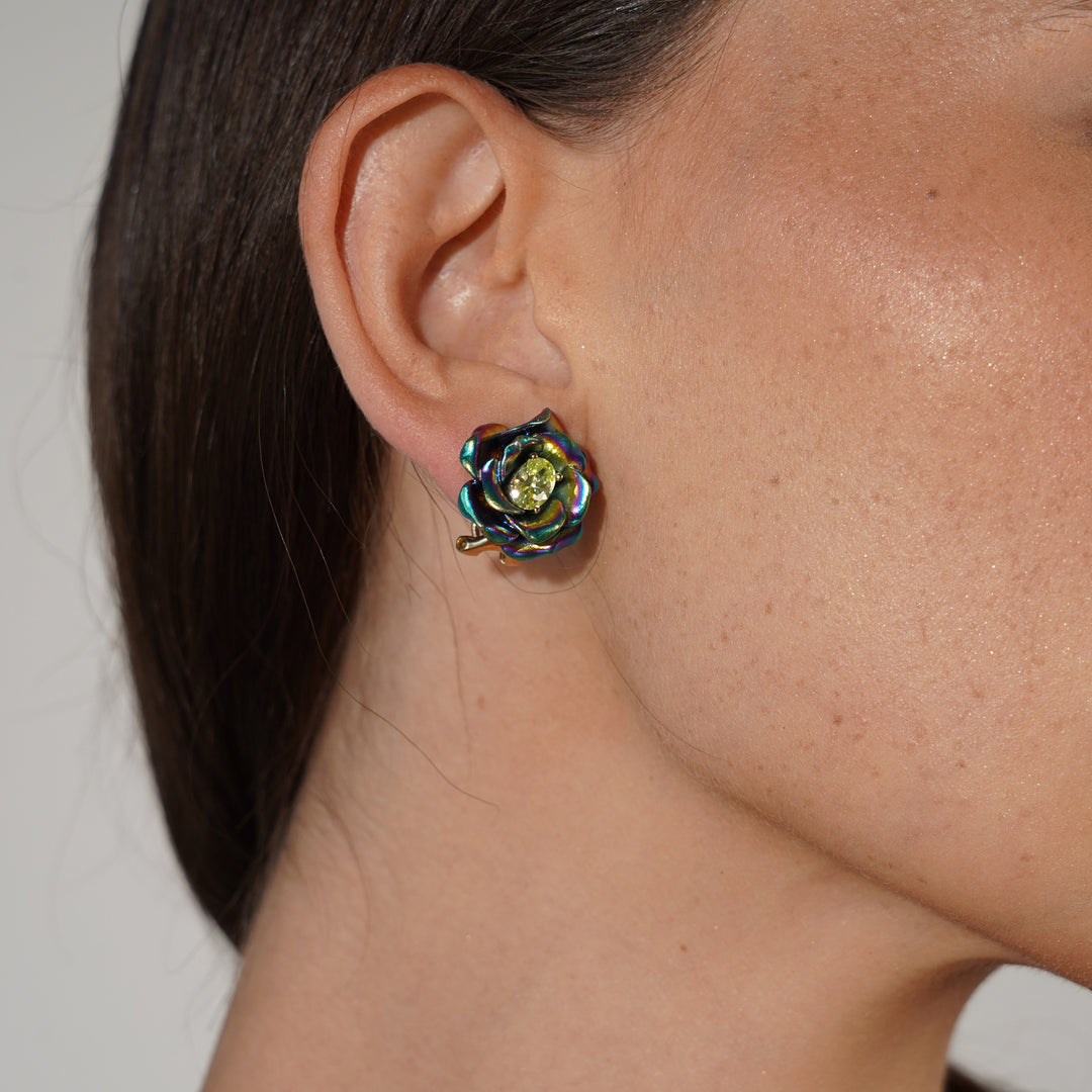 18K gold-plated earring set with nano-citrine and Monarchy enamel finish 