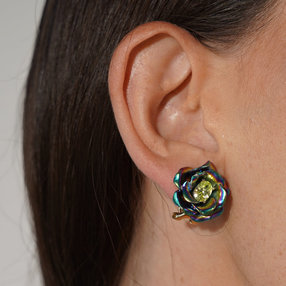 18K Gold Plated Earring with Nano Citrine & Enamel Finish - Monarchy - 2