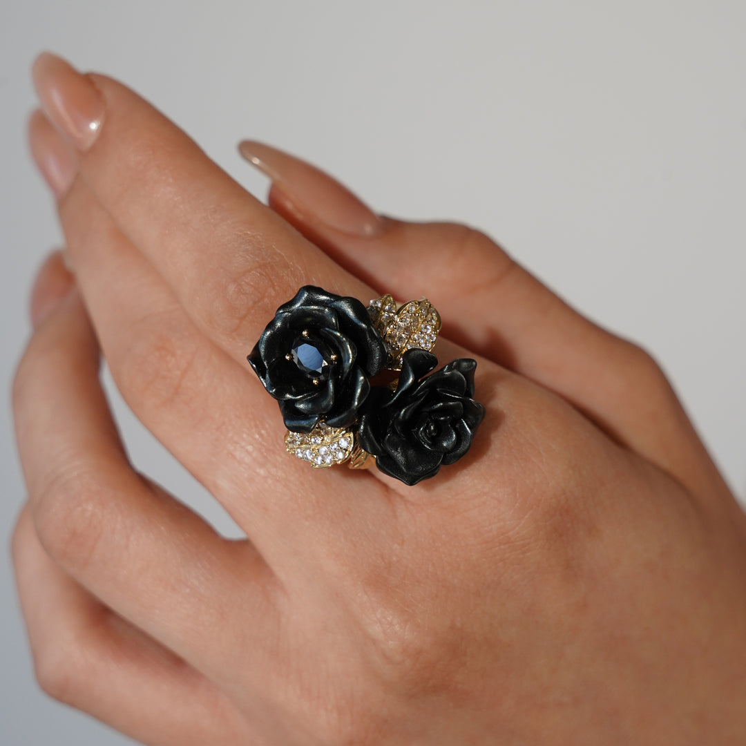 Floral Ring with Nano Ruby &amp; Enamel Finish - Monarchy - 5