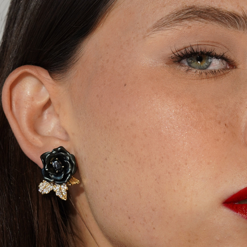 18K Gold Plated Earring with Nano Spinel & Enamel Finish - Monarchy - 2