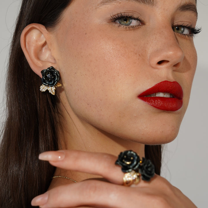 18K Gold Plated Earring with Nano Spinel &amp; Enamel Finish - Monarchy - 6