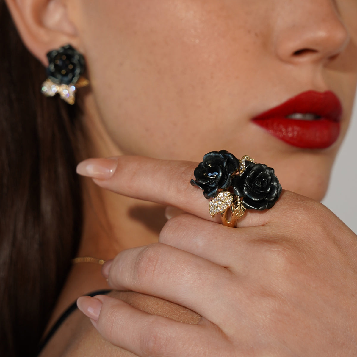 Floral Ring with Nano Ruby & Enamel Finish - Monarchy - 2