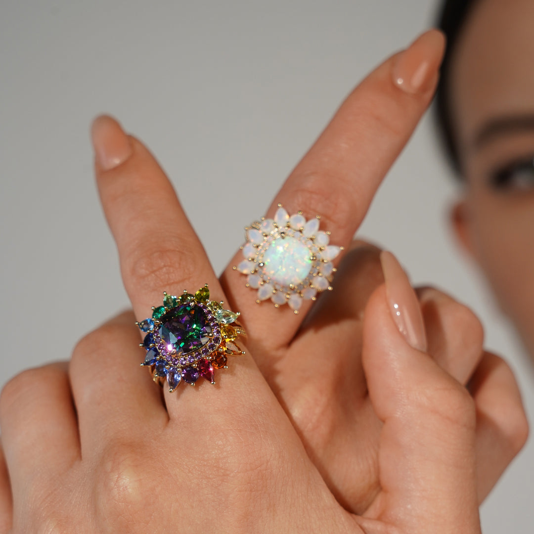 18K gold-plated ring with treasure zircons 