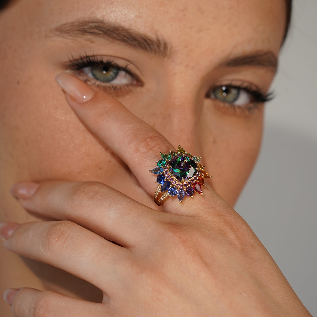 18K gold-plated ring with treasure zircons 