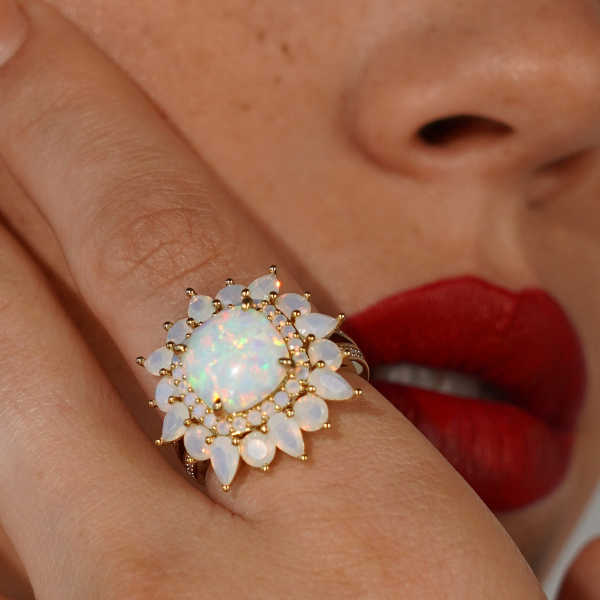 18K Gold Plated Ring with Synthetic Opal - Treasure - 2