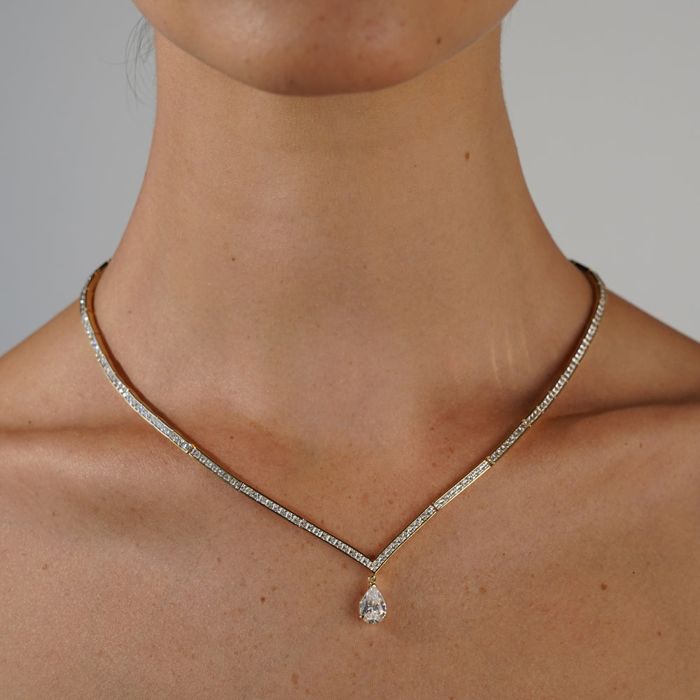 18K Gold Plated Tennis Necklace with Clear Zirconia - Treasure - 2