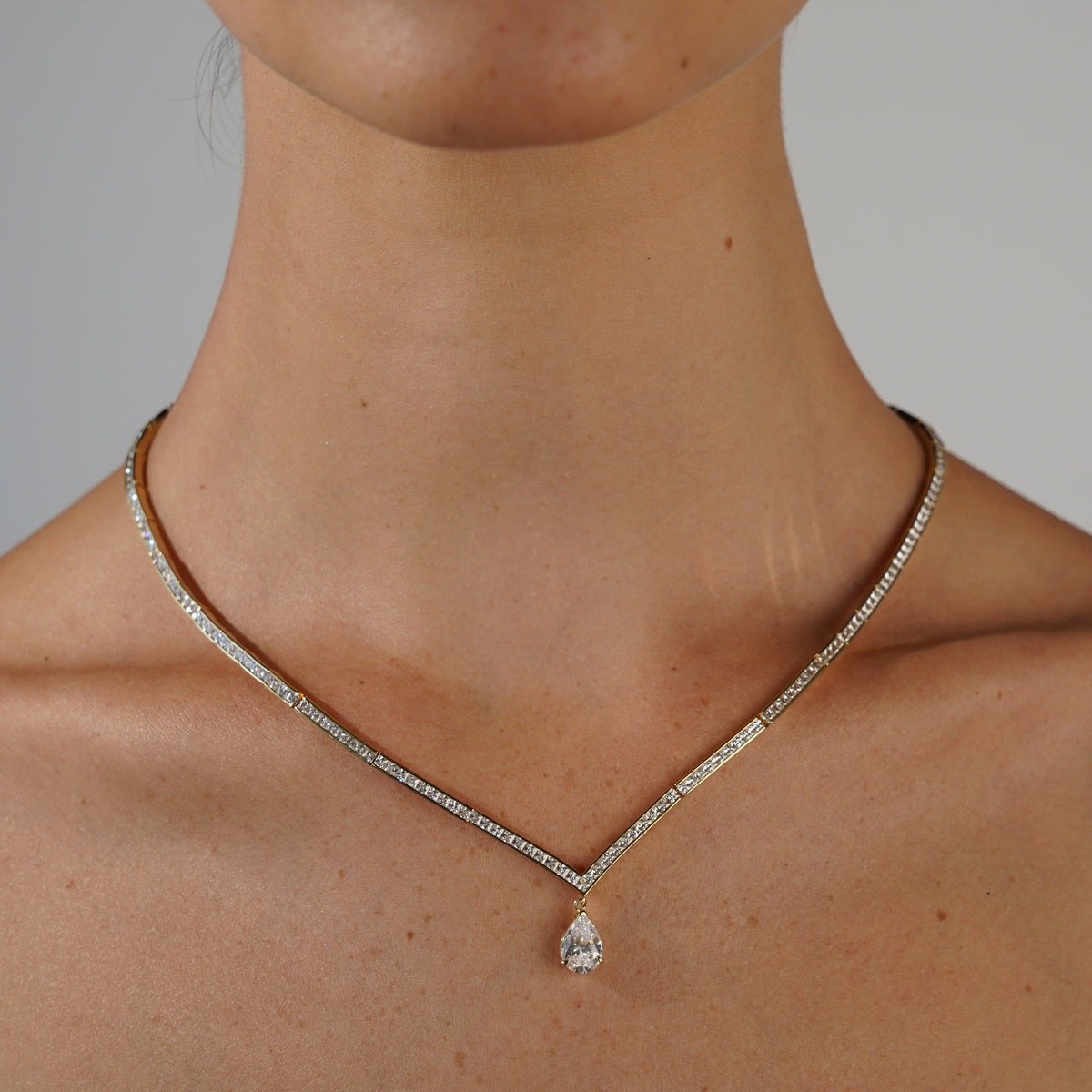 18K Gold Plated Tennis Necklace with Clear Zirconia - Treasure - 2