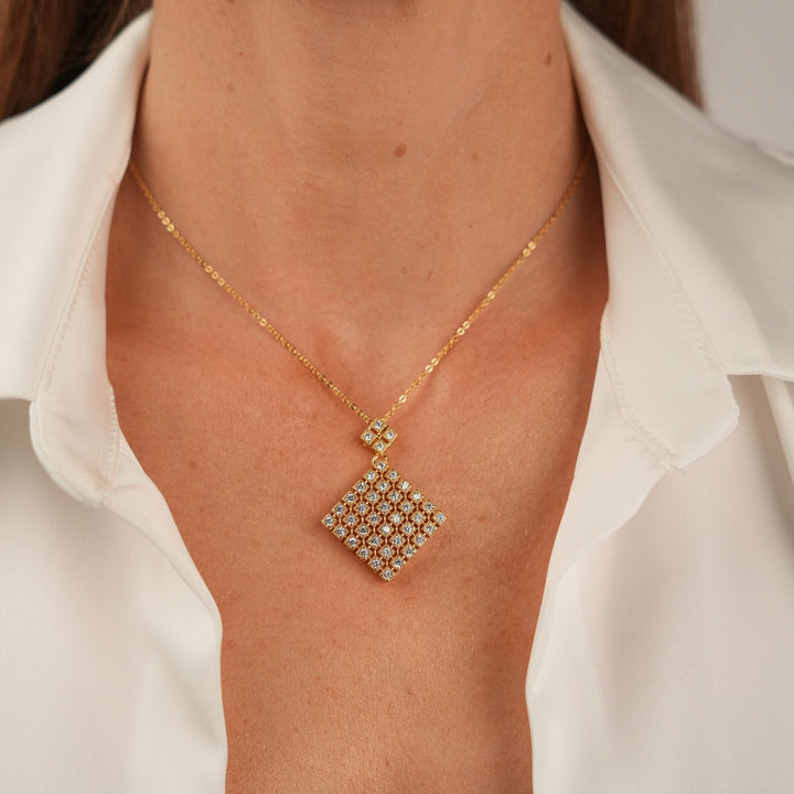18K Gold Plated Necklace with Diamond-Shape Pendant &amp; Clear Zirconia - Volver - 2