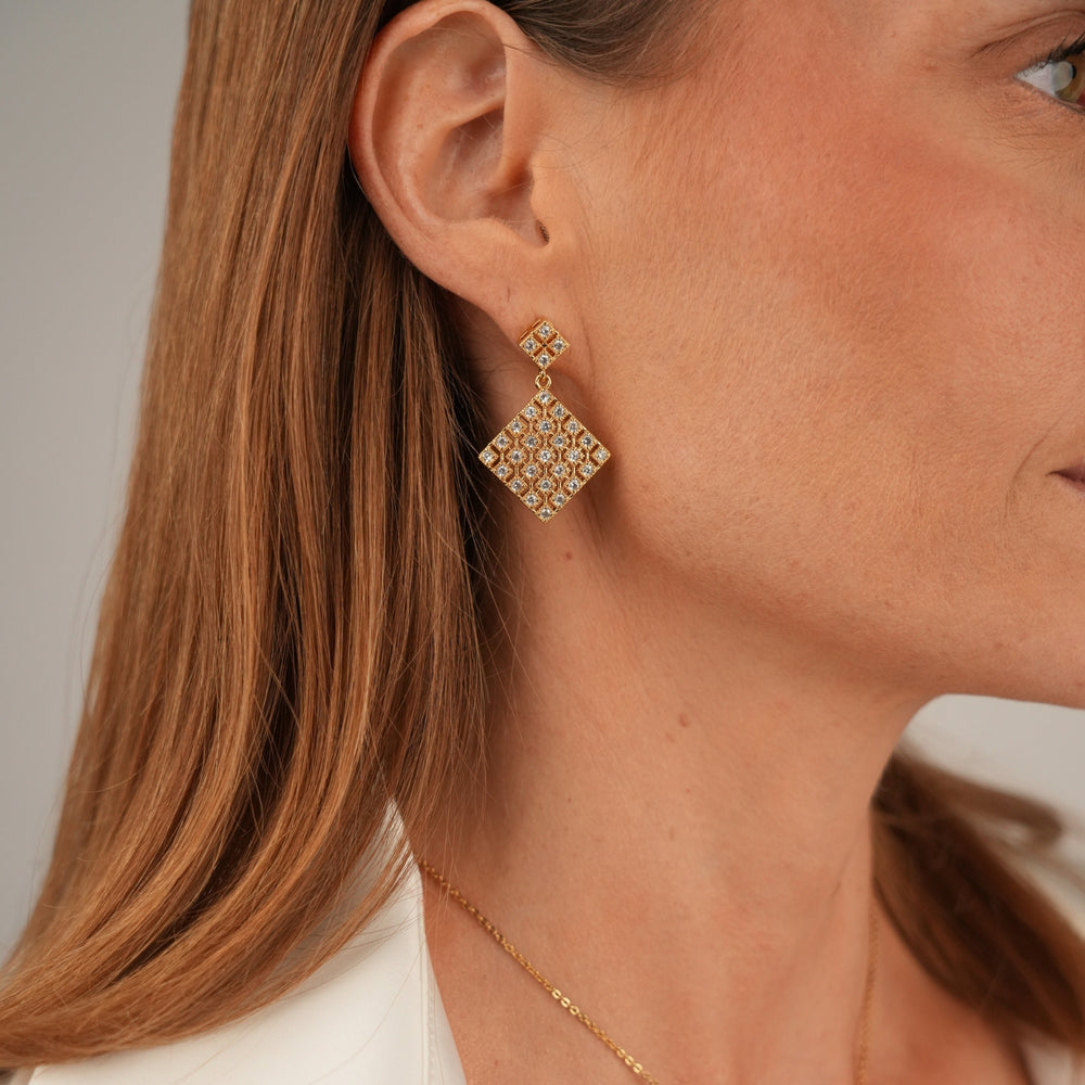 18K Gold Plated Earrings with Clear Zirconia - Volver - 2