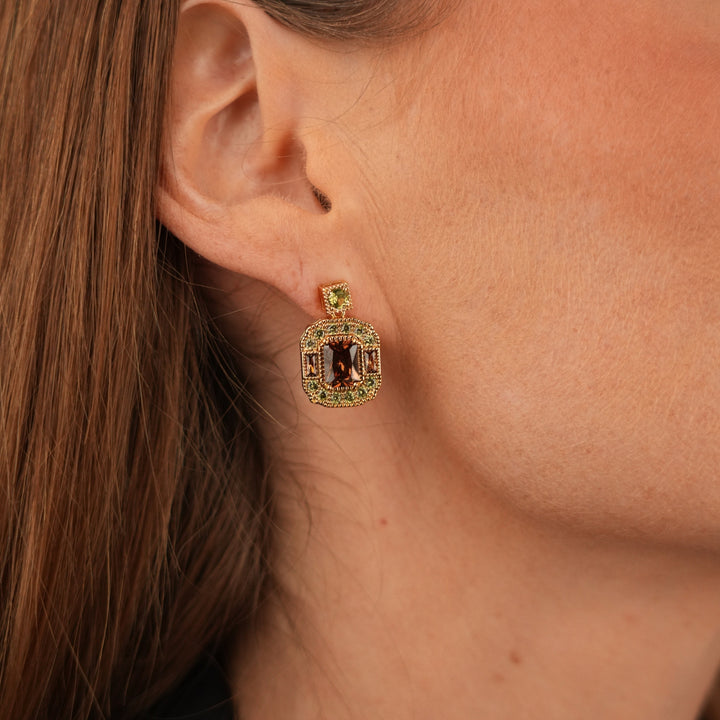 18K Gold Plated Earrings with Brown Zirconia - Volver - 2