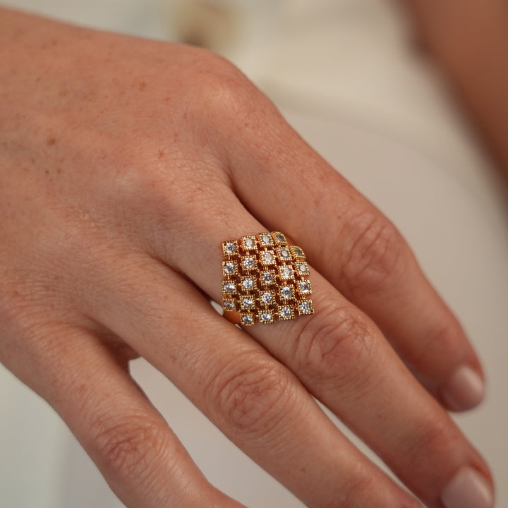 18K Gold Plated Ring with Small Diamond-Shape &amp; Zirconia - Volver - 4