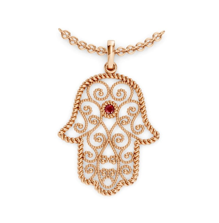 Hamsa Ruby Gold Necklace 