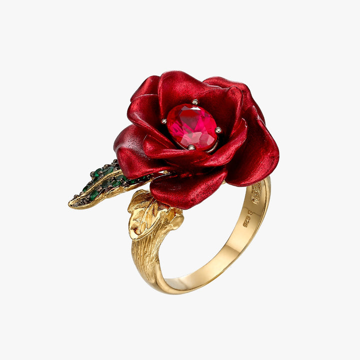 Flower ring with nano-set ruby sital inlay and enamel finish Monarchy