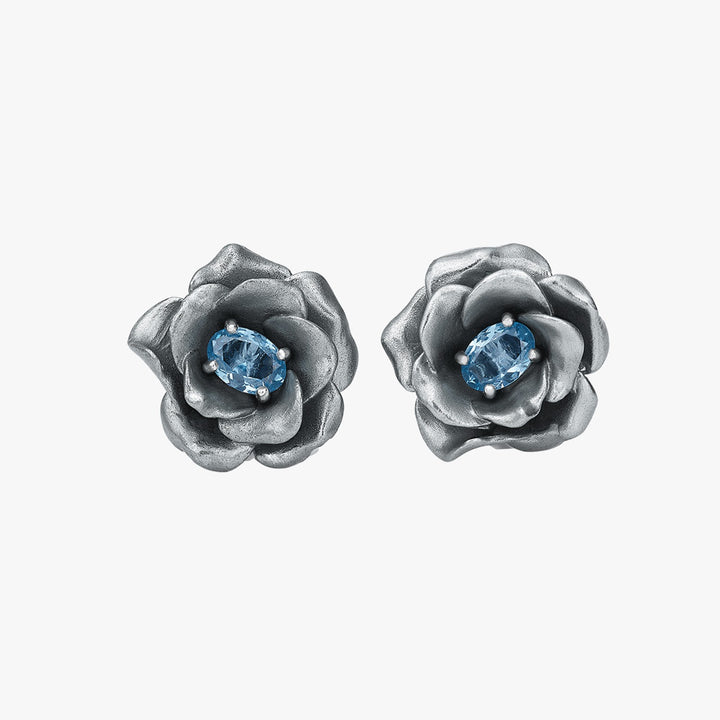 Silver-plated earring studded with nano-citrine aquamarine and a monarchy enamel finish