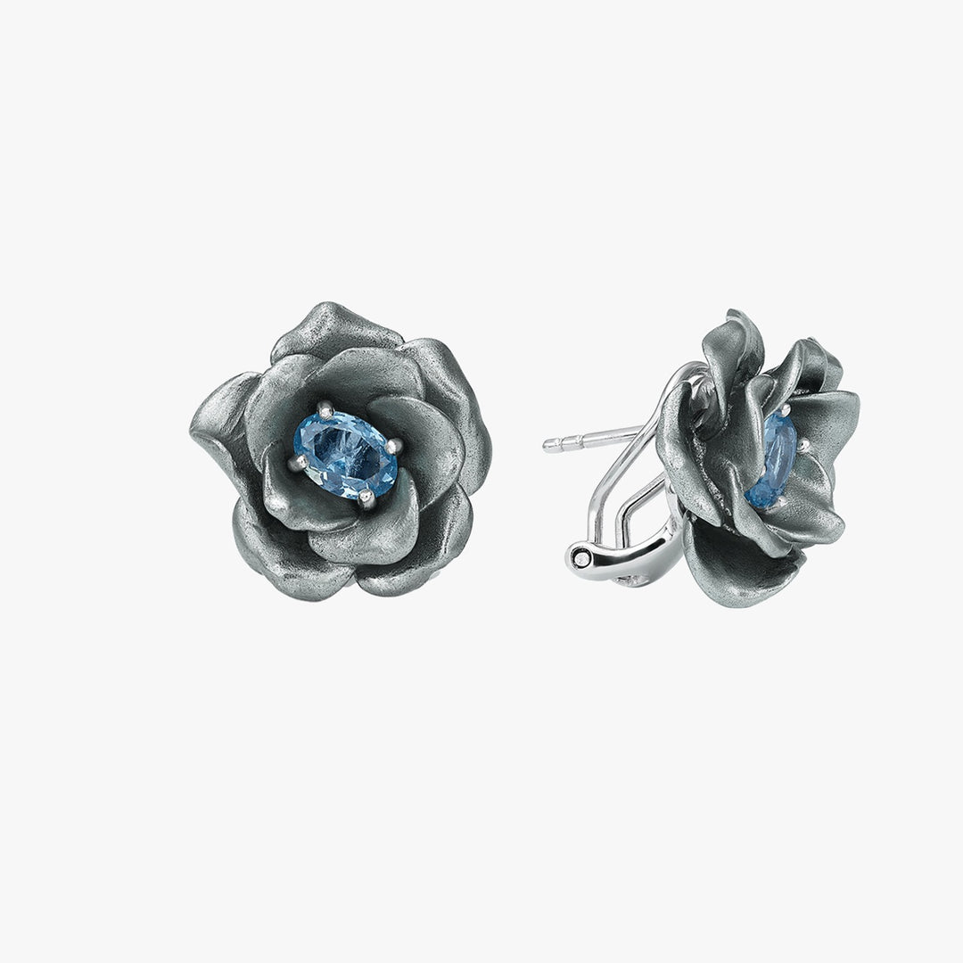 Silver-plated earring studded with nano-citrine aquamarine and a monarchy enamel finish