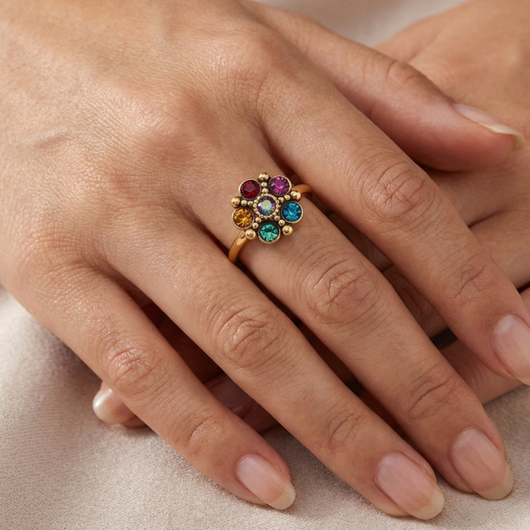 Colorful Swarovski crystal flower ring – Bloom