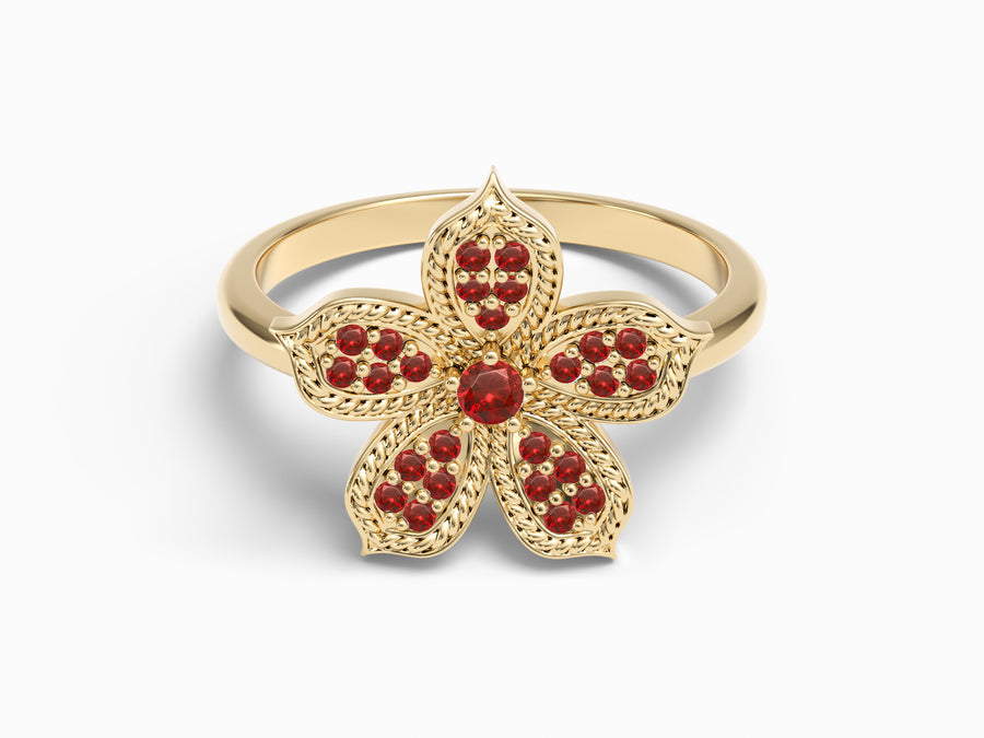 Ivanka single gold ring - set with ruby stones