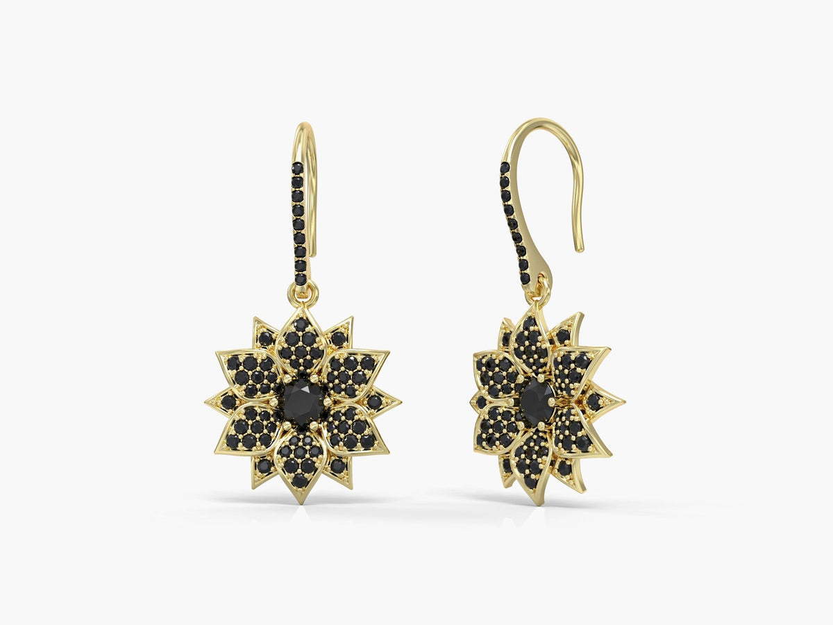 Amaryllis dangling earrings studded with zircons