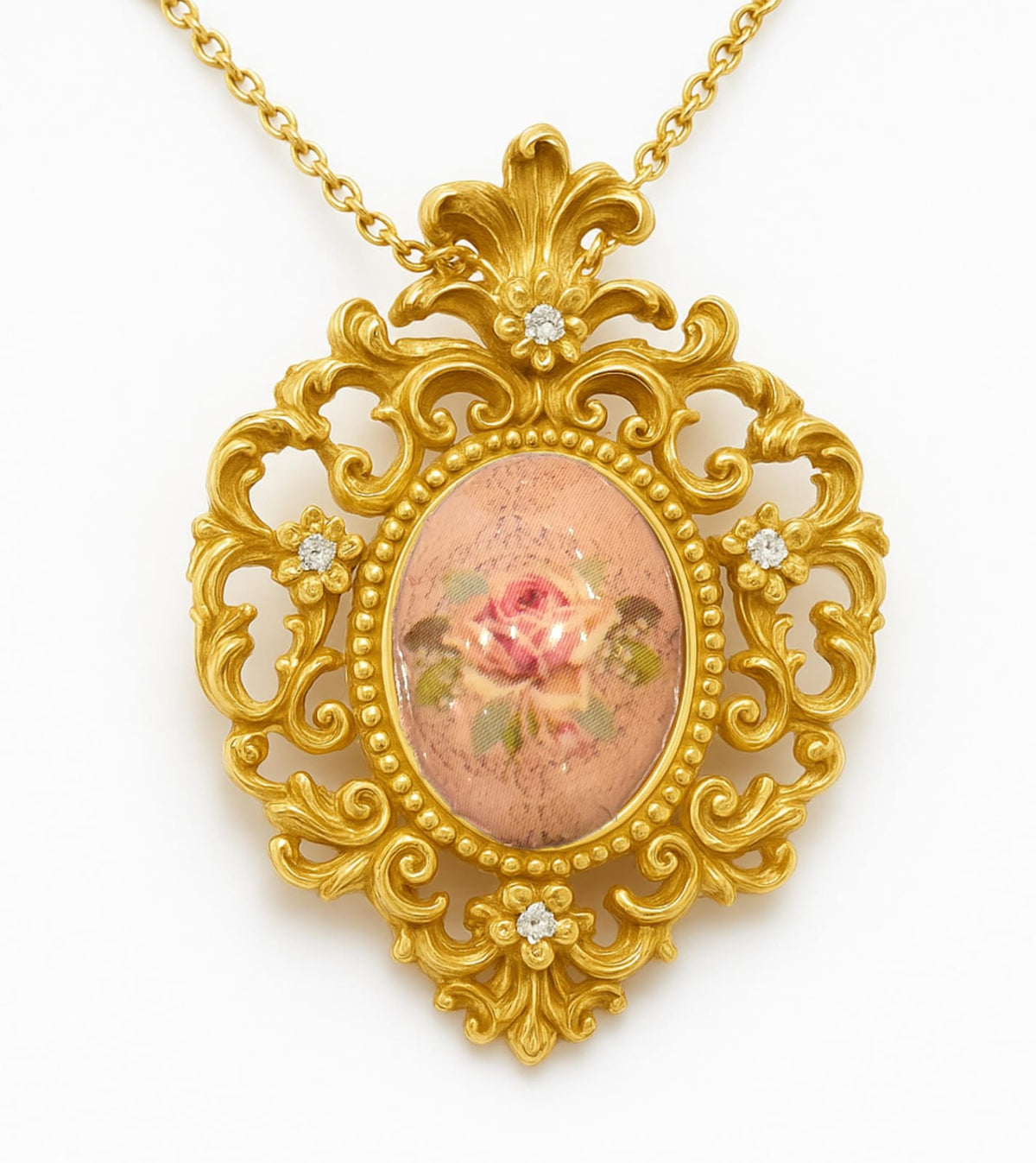 Rose Royale - Victorian gold pendant with diamonds