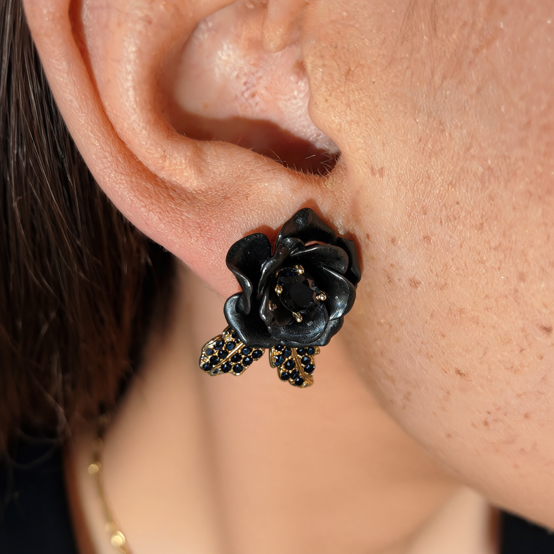 18K Gold Plated Earring with Nano Spinel &amp; Enamel Finish - Monarchy - 4
