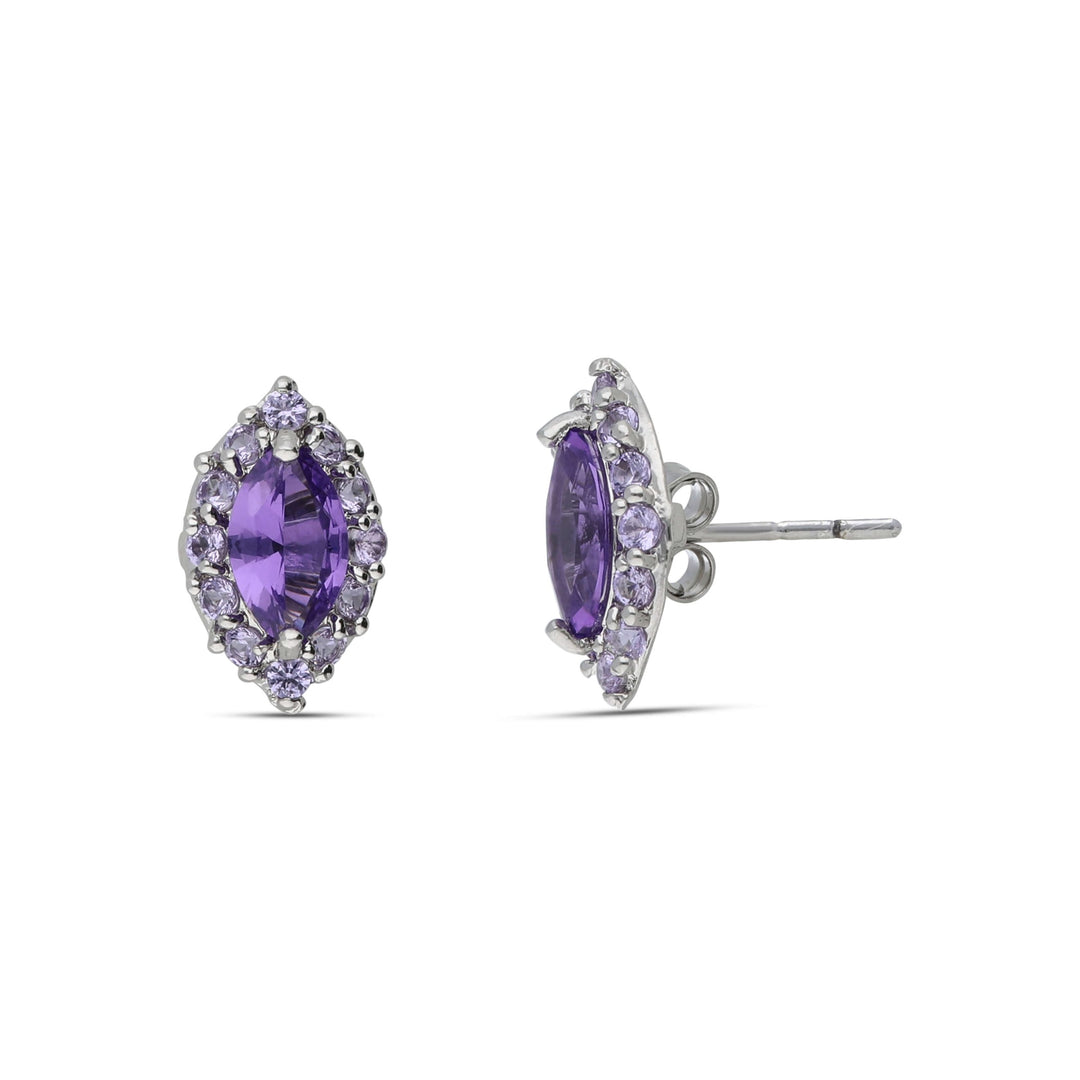 Stud earrings marquise-shaped eyes studded with purple crystal stones
