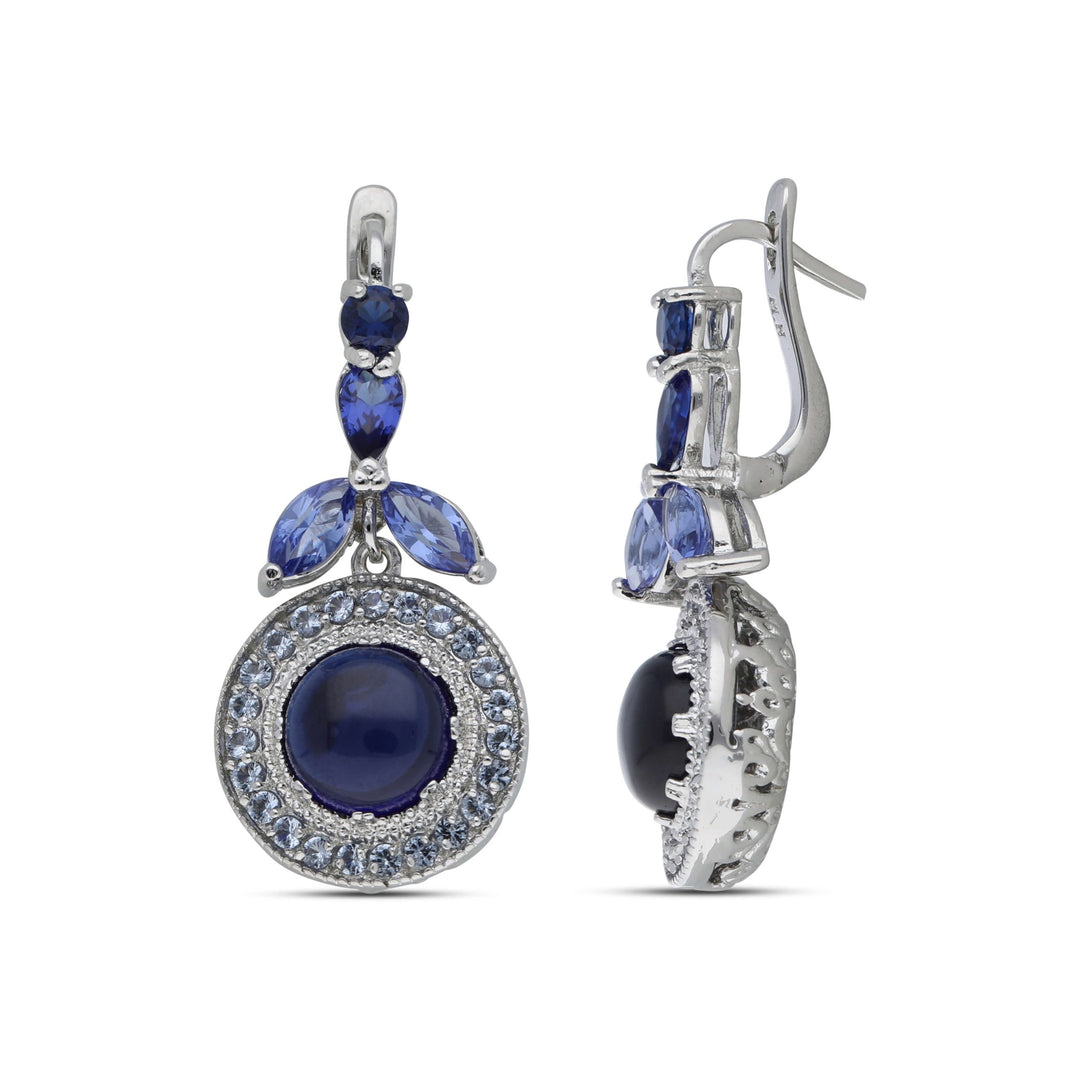 Nostalgia dangling earrings studded with blue crystal stones