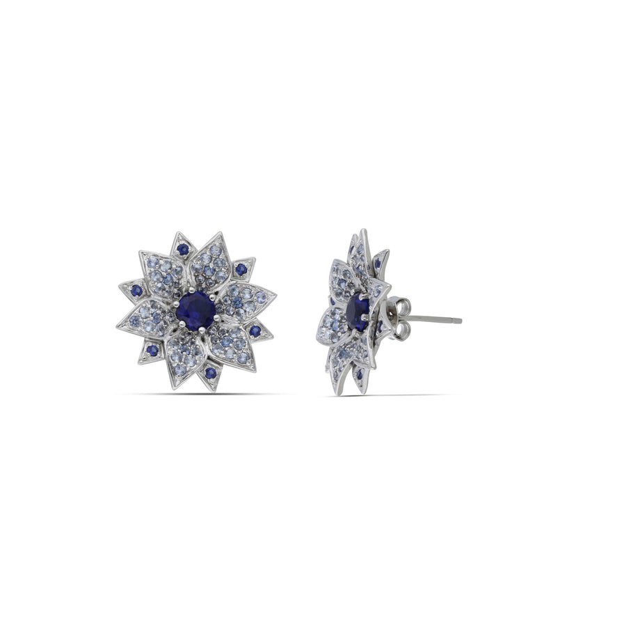 Amaryllis stud earrings studded with blue crystal stones
