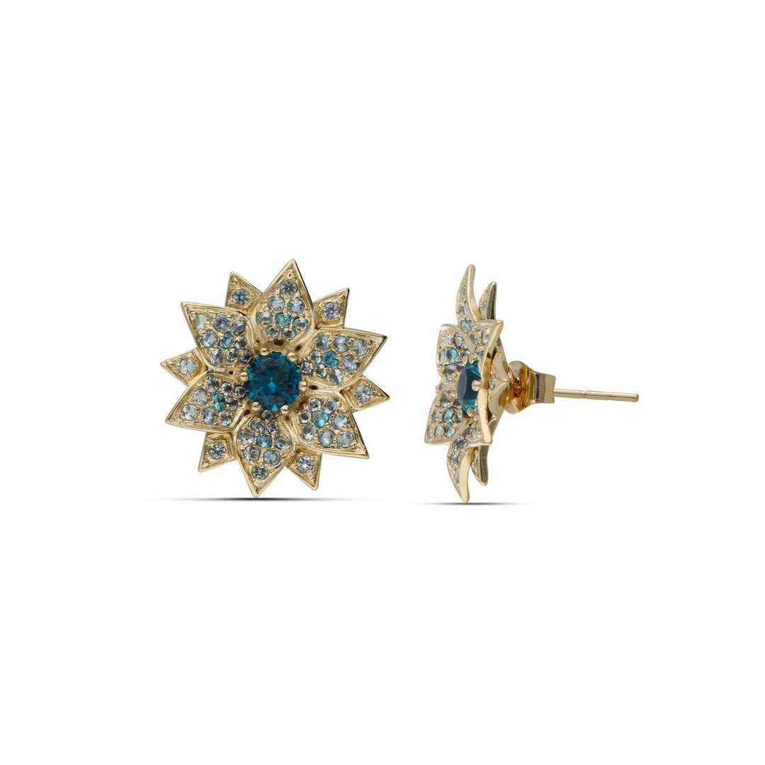 Amaryllis stud earrings studded with turquoise crystal stones