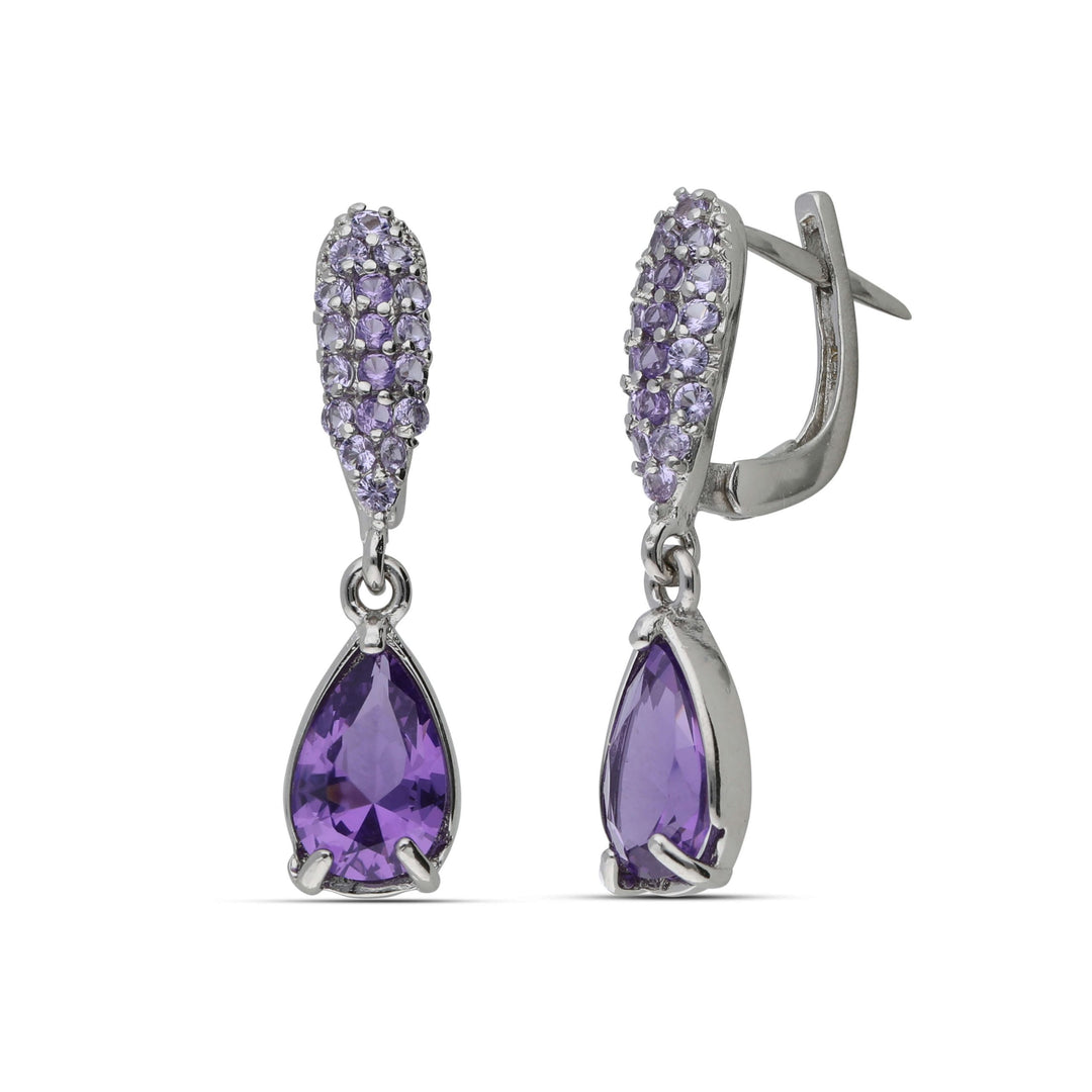Crystal drop earrings studded with purple colored crystal stones