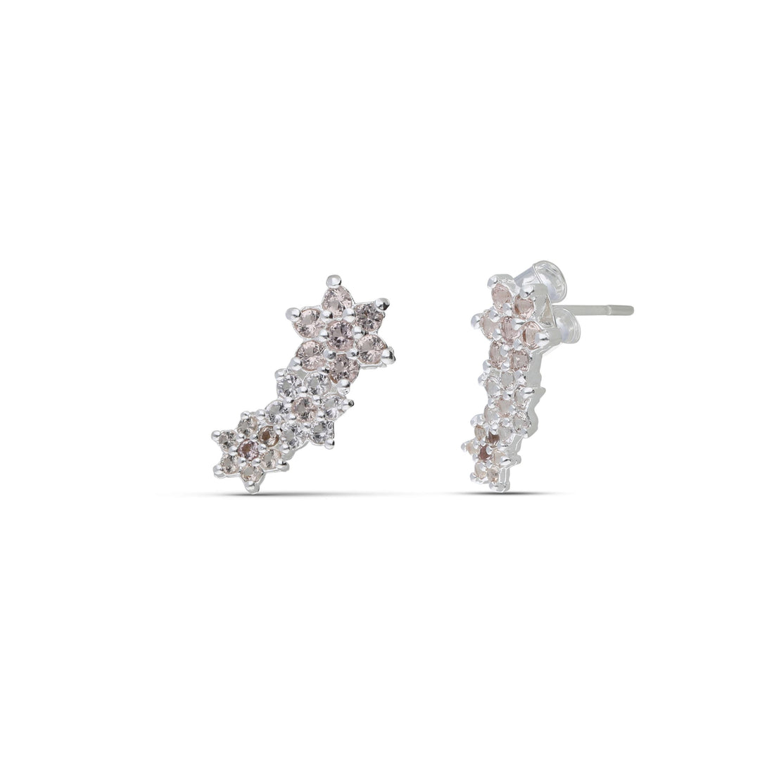 The three flower earrings are studded with champagne colored crystal stones