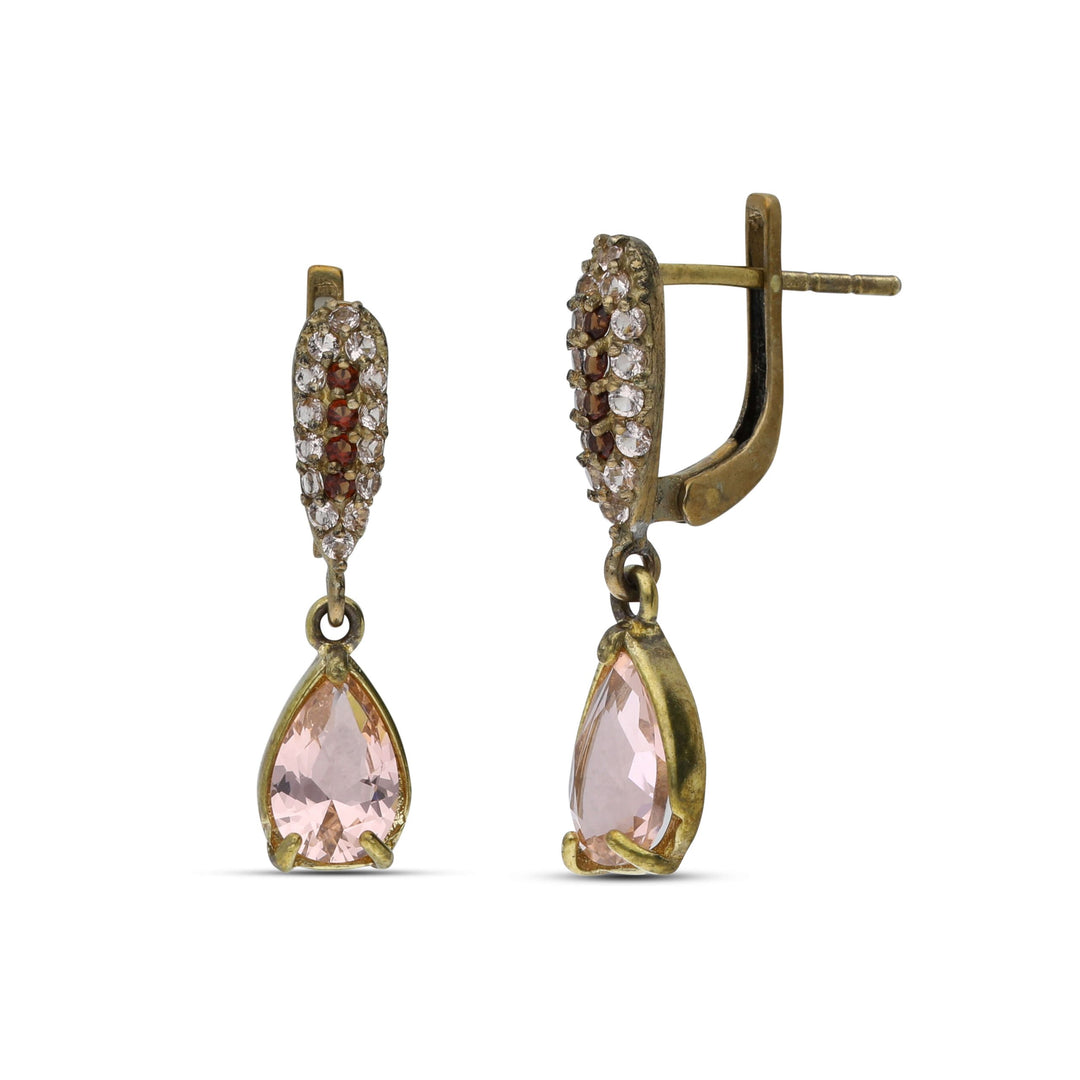 Crystal drop earrings studded with cream garnet colored crystals