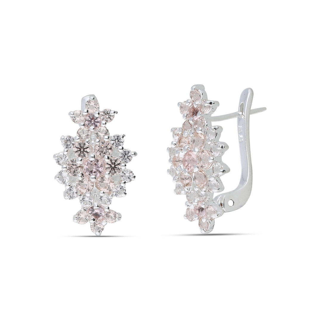 Floral rhombus earrings studded with champagne colored crystal stones
