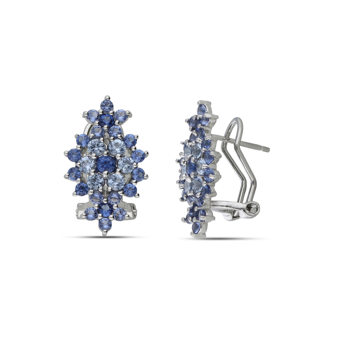 Floral rhombus earrings studded with blue crystal stones