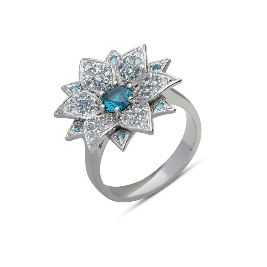 Amaryllis ring studded with turquoise crystal stones